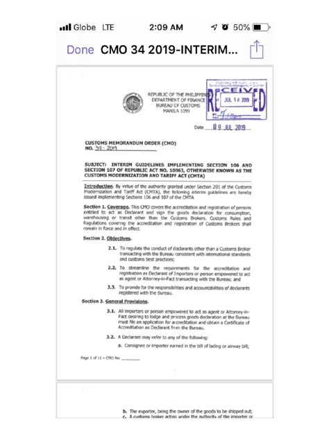 Customs Memorandum Order (CMO) 2019 – Bureau of Customs.